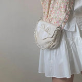 UAKISS  -  Elegant Girls Sweet Y2k Jacquard Shoulder Bags Kawaii Cute Bow Pearl Chain Underarm Bag Casual Fashion Women Handbags Crossbody