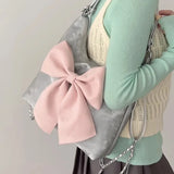 UAKISS  -  Pink Bow Womens Shoulder Bag Korean Style Fashion Large Capacity Sweet Backpack Cute Exquisite Elegant New Female Tote Bag