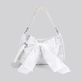 UAKISS  -  Korean Fashion Sweet Pearl Chain Women's Top-Handle Bags Fairy Chic Bow Y2k Shoulder Crossbody Bag Elegant Office Lady Handbags