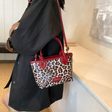 UAKISS  -  Small PU Leather Leopard Tote Bag for Women 2024 Trend New Fashion Y2K Handbags Lady Travel Shoulder Crossbody Bags