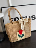 UAKISS  -  Grass Woven Bag Female Large Capacity Shoulder Package 2024 Holiday Beach Grass Bag Woven Vegetable Basket Tote Bucket Bag