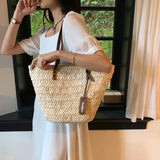 UAKISS  -  Bohemia Women Weave Big Straw Tote Bag 2023 Summer Y2k Travel Beach Bags Handmade Lady Handbag Rattan Shoulder Bags