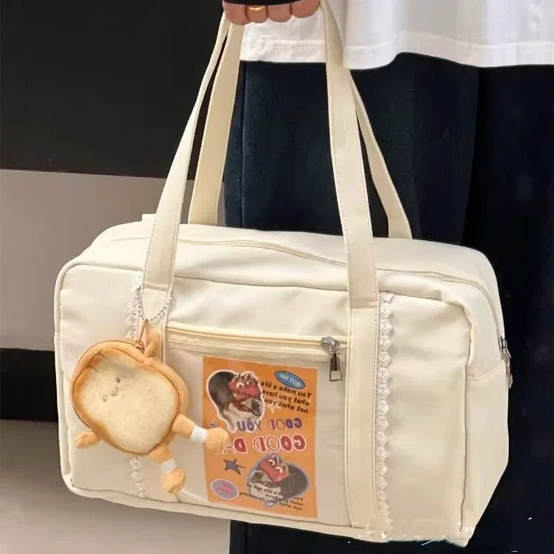 Uakiss Sweet Girl Tote Bags Trend Lolita JK Uniform Lace Shoulder Ita Bag Harajuku Casual Nylon Students Commute Bolso Mujer