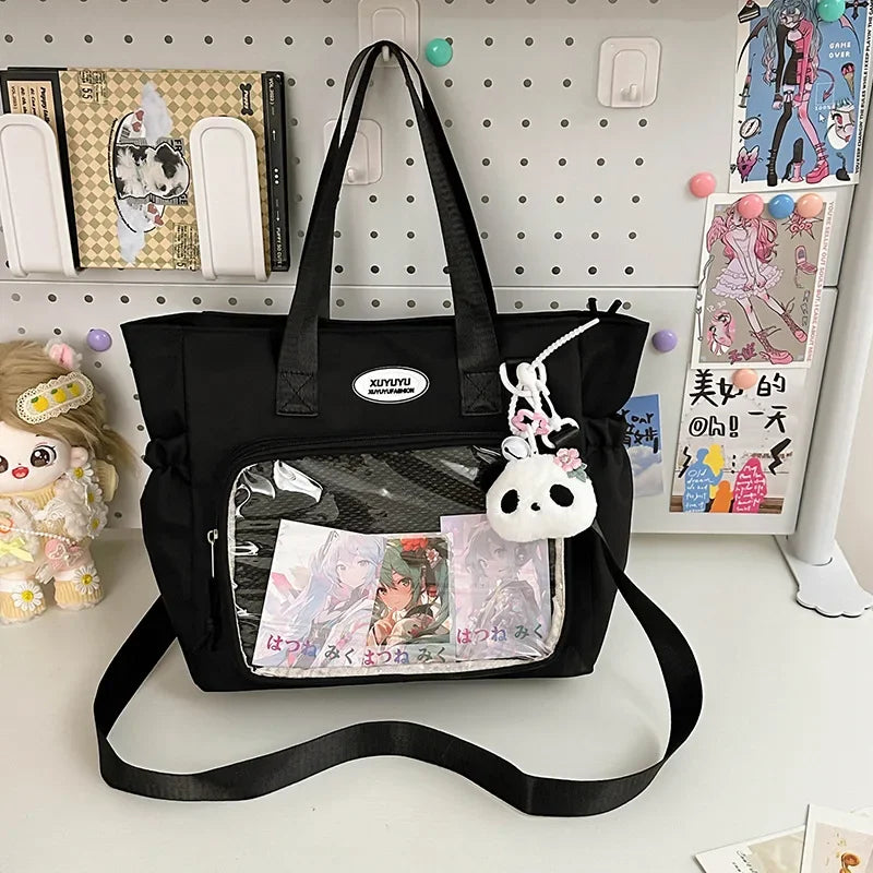 Uakiss Casual Nylon Women Ita Bags Harajuku Aesthetic DIY Anime Badge Crossbody Shoulder Bag Female Subculture Tote Bolso Mujer