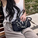 UAKISS  -  Women Small Cross Shoulder Bag Gothic Grunge Black Handbag Fashion Chain Y2k Underarm Bags Girls Punk Purse Ins Motor Biker New