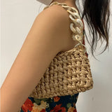 UAKISS  -  Acrylic Hand-woven Handbags Summer Woven Tote Bag Simple Texture Dinner Party Handmade Casual Elegant Fashion Portable Evening