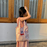 UAKISS  -  Pink Satin Tote Bags Chelsea Bow Embroidery Commuter Shoulder Bags Casual Peplum Vest Bag