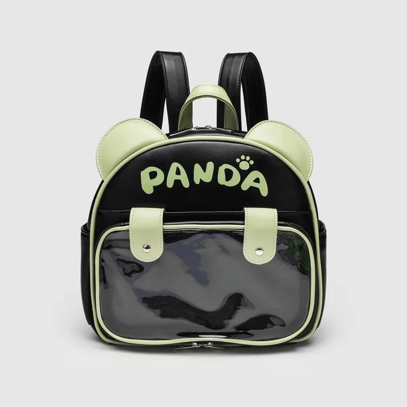 Uakiss Cute Panda Y2k Lolita Backpacks Girls Transparent Pocket Harajuku Pain Bags PU JK Preppy Style Backpack Kawaii Ita Bag For Women