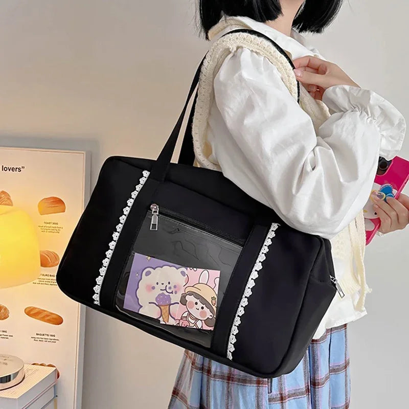 Uakiss Sweet Girl Tote Bags Trend Lolita JK Uniform Lace Shoulder Ita Bag Harajuku Casual Nylon Students Commute Bolso Mujer