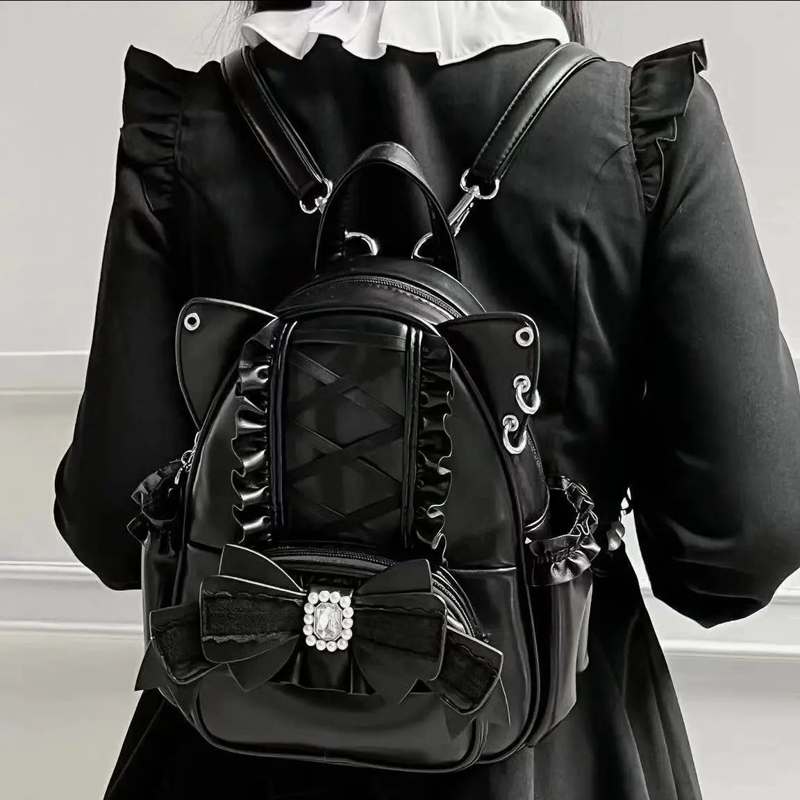 UAKISS  -  Harajuku Aesthetic Mini Backpack Women Sweet Cute Lace Bow Chic Cat Y2k Backpacks Student Japanese Mochila Aesthetic