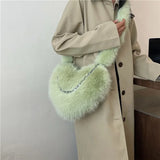 UAKISS  -   Soft Faux Fur Crossbody Bags for Women 2024 Y2K Winter Designer Korean Fashion Handbags Trend Chain Warm Shoulder Bag