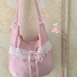 UAKISS  -  Korean Sweet Lace Bow Handbag Tote Bags Large Capacity Women Commute Shoulder Bag