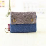 UAKISS  -  Retro Floral Solid Color Card Coin Purse Short Canvas Durable Small Aesthetic Coin Purse Card Wallet Portable Travel Wallet