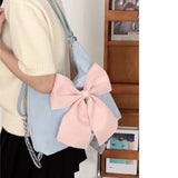 UAKISS  -  Pink Bow Womens Shoulder Bag Korean Style Fashion Large Capacity Sweet Backpack Cute Exquisite Elegant New Female Tote Bag