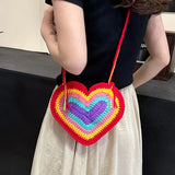 UAKISS  -  Korean Youth Women's Designer Bag Heart Crochet Cross Shoulder Bag Soft Cotton Fabric knitted Aesthetic Fashion Casual Small Bag