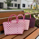 UAKISS  -  Women Fashion pvc Summer Beach Straw Knitting Shoulder Bag Hollow Out Handwoven Handbags Portable Large Capacity Casual Tote