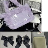 UAKISS  -  Plush Bow Purple Handbag Purse Women Sweet Japanese Transparent Ita Bag Girls Kawaii Shoulder Crossbody Bag Aesthetic