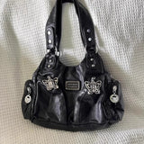 UAKISS  -   Y2k Black Womens Shoulder Bag Gothic Original Advanced Fashion Tote Bag Large Capacity Leather Motorcycle Vintage Handbag