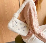 UAKISS  -   Beading Plush Y2k Handbag Women Sweet Cool Girls Fur Casual White Shoulder Bag Ladies Harajuku Aesthetic Female Bags