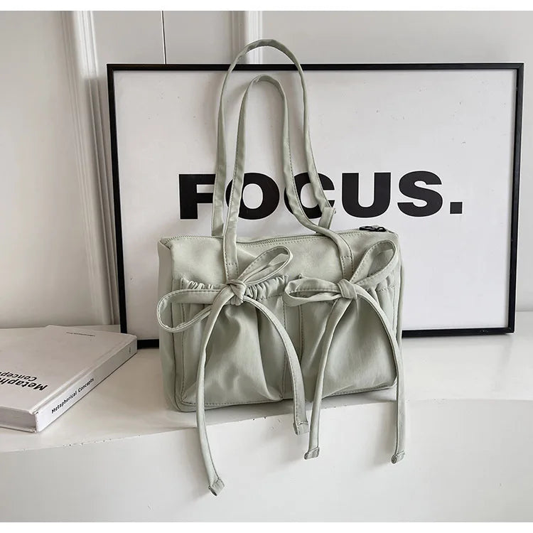 Uakiss New Bow Tote Bag High End High Capacity Shoulder Bag Women's Simple Solid Color Commuting Underarm Bag