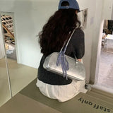 UAKISS  - Silver Leather Womens Shoulder Bag Casual Korean Style Fashion Elegant Handbag Aesthetic Female Exquisite New Armpit Bag