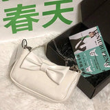 UAKISS  -  Harajuku Bow Crossbody Bags Women Vintage Chain Leather White Hobos Bag Purse Female Vintage Solid Y2k Mini Bag 2024