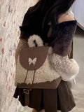 UAKISS  -  Plush Y2k Backpack Women Hot Girls Butterfly Soft Chic Brown Bolsos Mochila Female Vintage Harajuku Backpacks Aesthetic