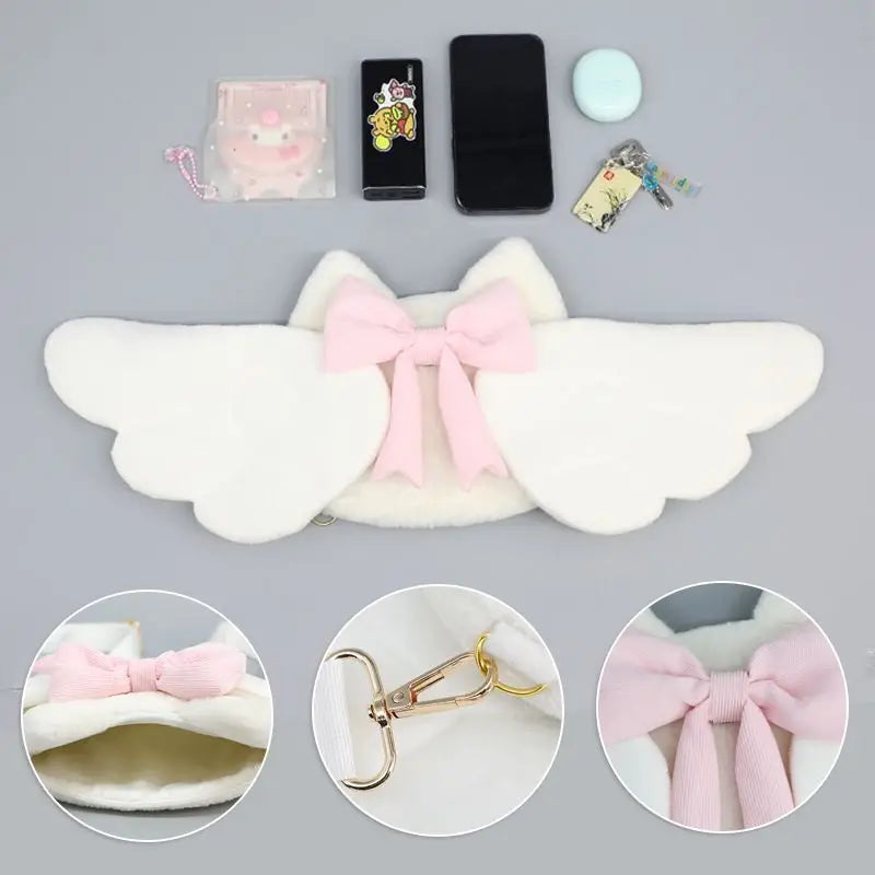 Uakiss Angel Cartoon Harajuku Backpacks Girls Devil Bat Wing Decor Hip Hop Plush Bags Bowknots Kawaii Lolita Cosplay Bags Japanese Bags