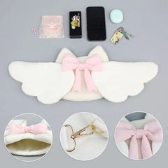 Uakiss Angel Cartoon Harajuku Backpacks Girls Devil Bat Wing Decor Hip Hop Plush Bags Bowknots Kawaii Lolita Cosplay Bags Japanese Bags