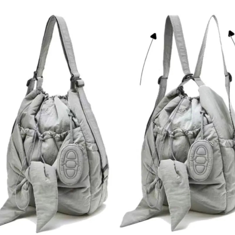 UAKISS  -  Hot Girls Nylon Grey Handbag Y2k Women Retro Bow Large Capacity Casual Backpack Female Sweet Cool Backapcks Aesthetic