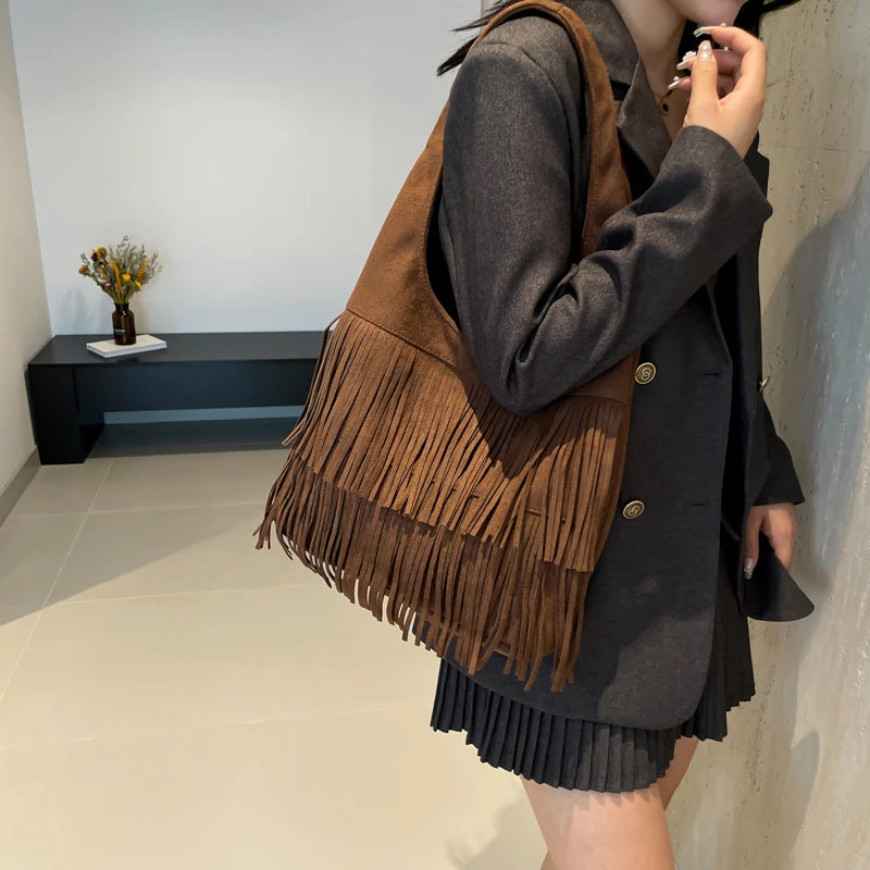 UAKISS  -   Big Tassels Shoulder Bags for Women 2024 Female Trend Y2K Korean Fashion Underarm Bag Lady Handbags and Purses