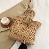 UAKISS  - Spring New Grass Woven Shoulder Bag Fashionable Large Capacity Knitting Women's Handbag Shoulder Bag Casual Tote Zipper Tote Bag