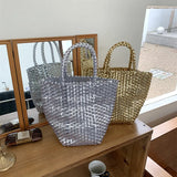 UAKISS  -  Handmade Woven Beach Woven Tote Bag Women Large Capacity Composite Single Shoulder Shopping Bags Handmade