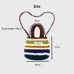 UAKISS  -  Women Chunky Wool Hand Knitting Handbag Rainbow Stripes Tote Weaving Shopping Bag Fashion Large Capacity Crossbody Shoulder Bag