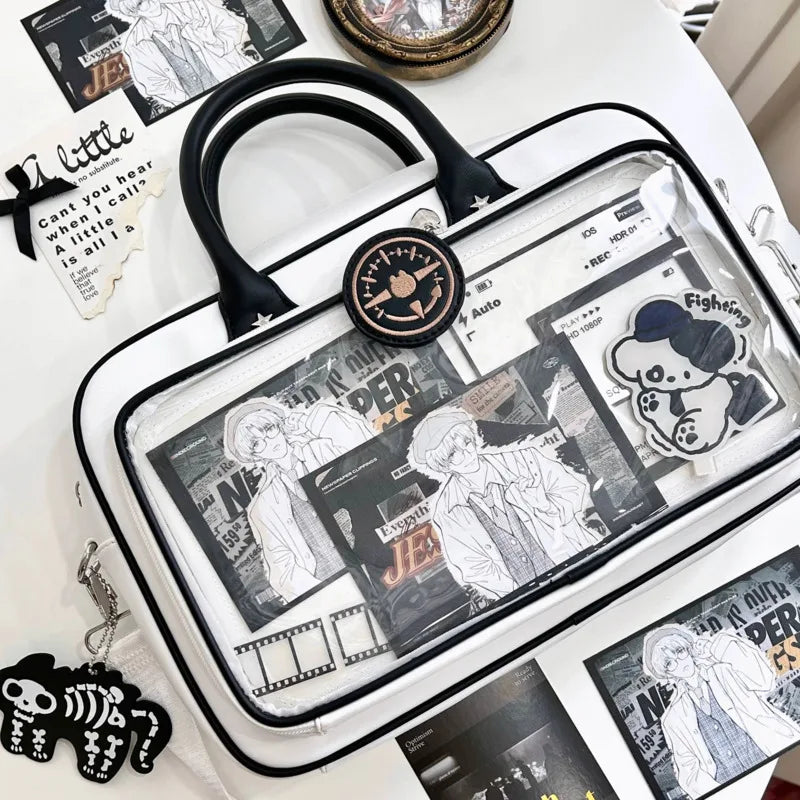 Uakiss Transparent Japanese Y2k Black Ita Bags PU Leather Harajuku Jk Uniform Shoulder Bags High Capacity Kawaii Messenger Bags Girls