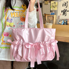 Uakiss Aesthetic Ita Bags Women New Harajuku Y2K Ribbon 2 Sides Tote Shoulder Bolso Mujer Glossy Designer Luxury Handbags Female