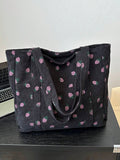 UAKISS  -  Fashion Large Capacity Corduroy Strawberry Print Tote Bag Elegant Casual Versatile Portable Women's Shoulder Bag