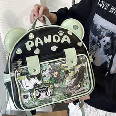 Uakiss Cute Panda Y2k Lolita Backpacks Girls Transparent Pocket Harajuku Pain Bags PU JK Preppy Style Backpack Kawaii Ita Bag For Women