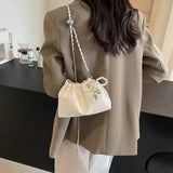 UAKISS  -  Silver Small PU Leather Crossbody Bags for Women 2024 Y2k Fashion Female Bucket Bag Lady Chain Shoulder Bag Handbags