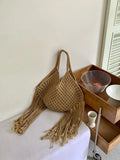 UAKISS  -  Straw Weave Tassel Tote Summer Beach Bags for Women  Large Capacity Fashion Shoulder Bag Lady Handbags and Purses