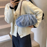 UAKISS  -  Small Faux Fur Shoulder Bags for Women 2024 Y2K Winter Korean Fashion New Females Handbags Trend Chain Underarm Bag