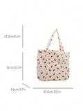 UAKISS  -  Fashion Large Capacity Corduroy Strawberry Print Tote Bag Elegant Casual Versatile Portable Women's Shoulder Bag