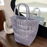 UAKISS  -  Handmade Woven Beach Woven Tote Bag Women Large Capacity Composite Single Shoulder Shopping Bags Handmade