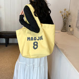 UAKISS  -  Big Canvas Tote Bags For Women Letter Prints Pure Color Large Capacity Shoulder Shopper Totes 2024 Casual Street Fashion Handbag