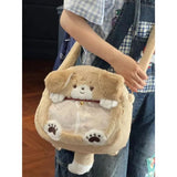 Uakiss Cute Dog Womens Backpackc Plush Fluffy Transparent Jk Lolita Small Shoulder Bag Casual Fashion Cartoon Harajuku Female Bag