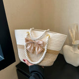 UAKISS  -  Summer Woven Shoulder Bag Women Beach Shoulder Bag Female Straw Knitted Handmade New Handbag Purse Travel Tote Bags