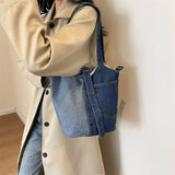 UAKISS  - Fashion Denim Bucket Bag Women Shoulder Bag Lady Travel Designer Handbag Female Crossbody Shopper Bag Large Capacity Women's Bag