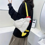 UAKISS  -  Cartoon Chicken Crossbody Bag Plush Cartoon Coin Purse Kawaii Tote Bag Shoulder Bag For Girls Women Plush Chicken Shaped Bag