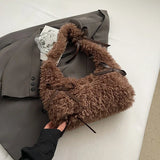 UAKISS  -  Solid Color Faux Fur Underarm Bags for Women 2025 Y2K Winter Fashion Shoulder Bags Females Luxury Handbags and Purses