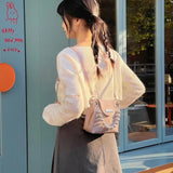 UAKISS  - Korean College Versatile Women Backpacks 2024 New Beaded Girl Crossbody Bags Sweet Fashion PU Leather Women's Shoulder Bag